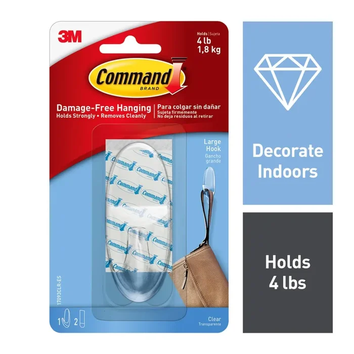 Command Large Clear Hook With Clear Strips