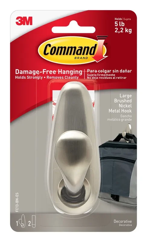 Command Large Decorative Brushed nickel Adhesive Storage/Utility hook ( 5.0-lb Capacity)