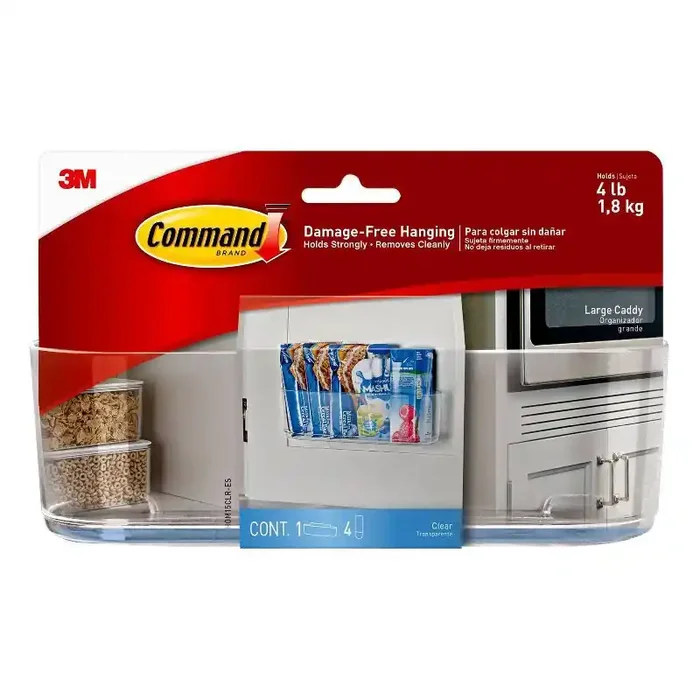 Command Large Sized Caddy with Strips Clear Plastic Wall Organizer, Universal Storage, Command Strip Shelf, 4lb Capacity