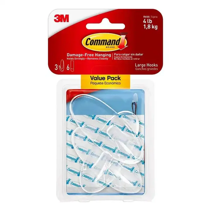 Command Large Sized Decorative Hooks with Strips Value Clear Adhesive Hooks for Wreaths & Stockings, Heavy Duty, 4 lb Capacity