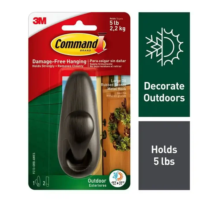Command Large Sized Outdoor Forever Classic Metal Decorative Hook with Foam Strips Bronze