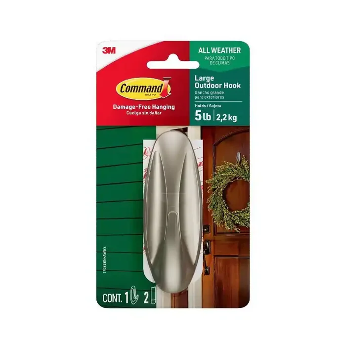 Command Outdoor Large Nickel Hook