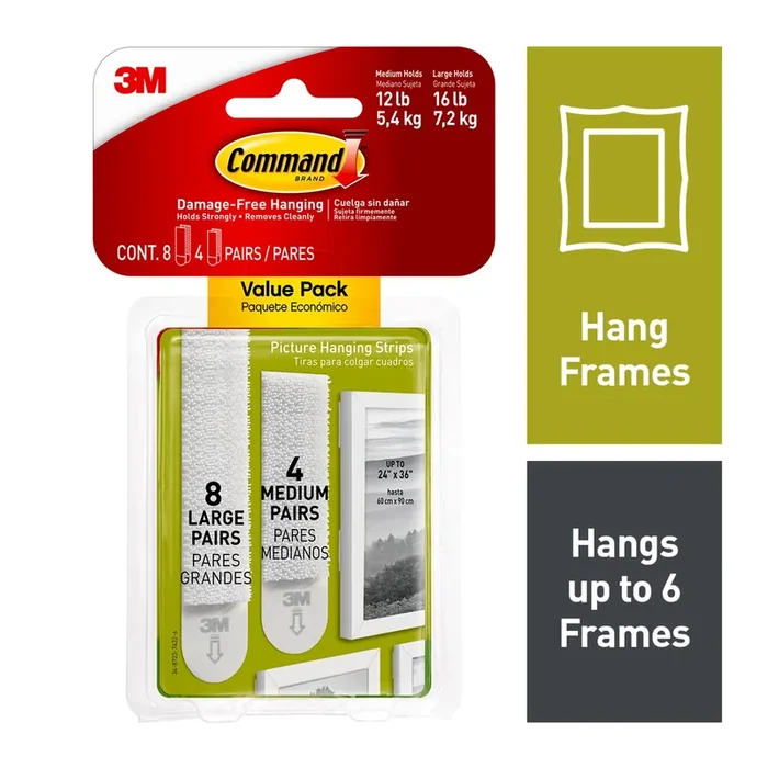 Command White Assorted Sizes Damage Free Picture Hanging Strips 12-pack