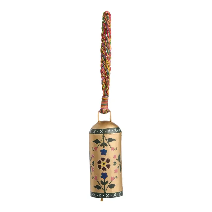 CRAFT Gold Painted Floral Cow Bell on Braided Loop Decor