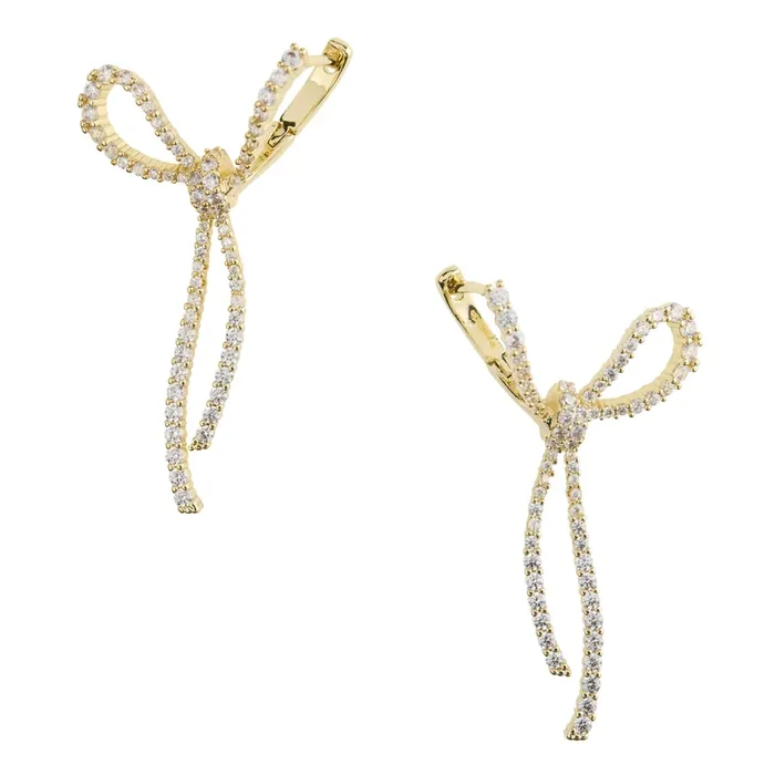 Cubic Zirconia 14k Gold Plated Bow Shaped Earrings