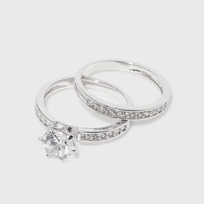 Cubic Zirconia Engagement Ring – Silver 8 Distributed by Target, Polished Brass, Nickel-Free, Round Simulated Stone, Size 8