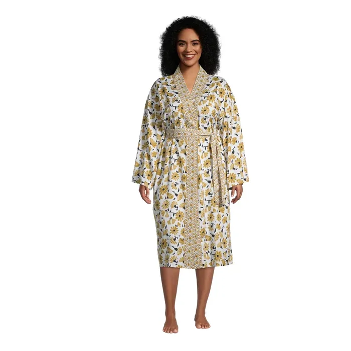 Daisy Mustard And Navy Blue Floral Robe