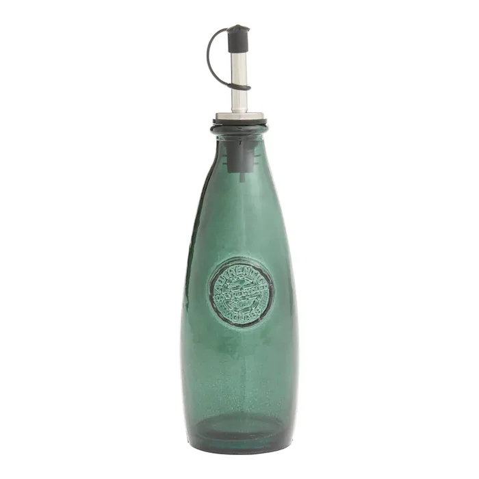 Dark Green Recycled Glass Stamped Oil Bottle with Spout