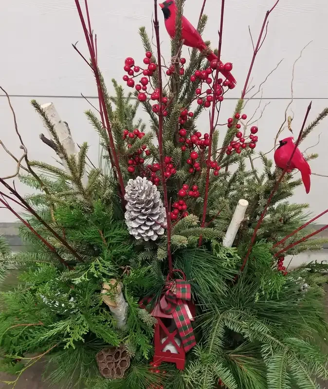 Deluxe Evergreen Pot, Birds & Boughs- 13″ Pot