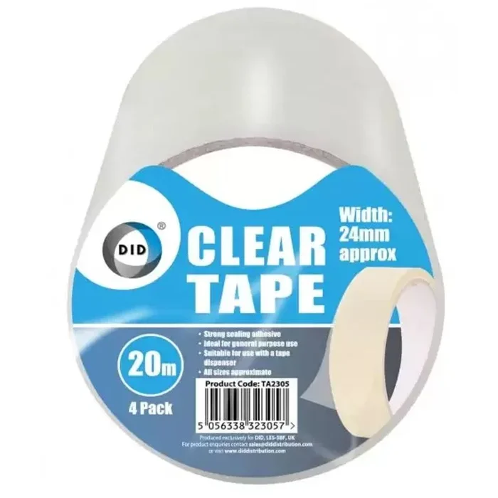 DID Clear Adhesive Tape 24mm x 20m 4 Pack