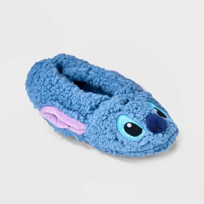 Disney Women‘s Lilo & Stitch Fluffy Slipper Socks with Grippers – Blue S/M Nonslip Polyester Liner