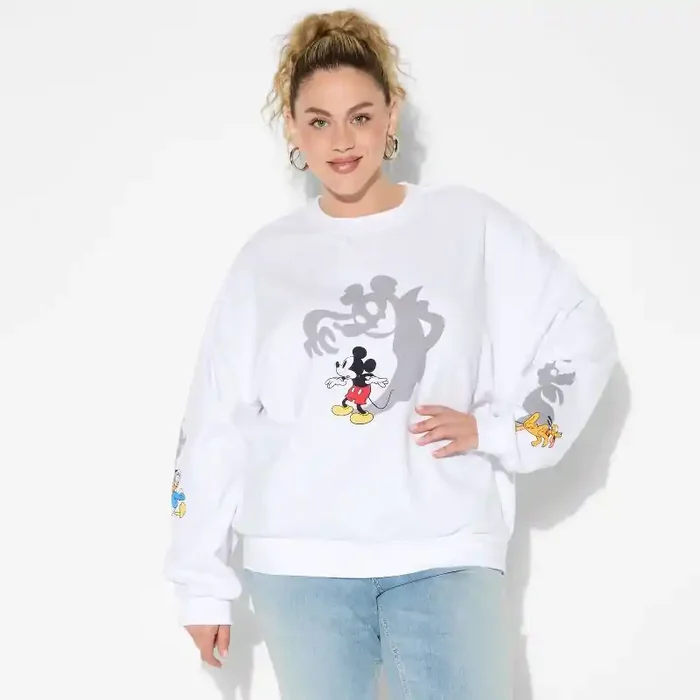 Disney Women‘s Mickey & Friends Shadows Graphic Sweatshirt – White XXS