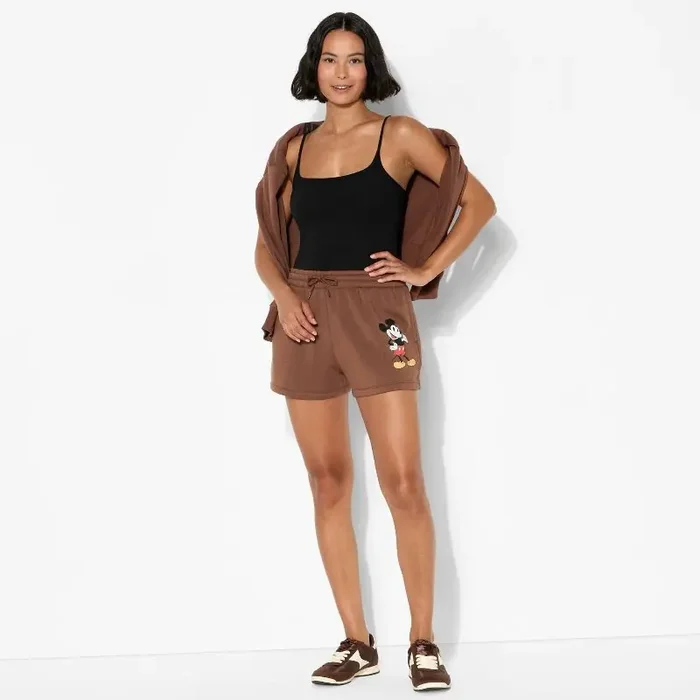 Disney Women‘s Mickey Mouse Graphic Pull-On Shorts – Dark Brown XXS