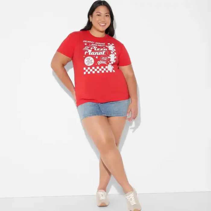 Disney Women‘s Pizza Planet Short Sleeve Graphic T-Shirt – Red S