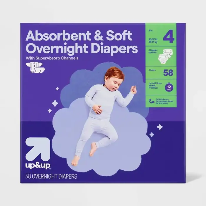 Disposable Overnight Diapers – Size 4 – 58ct – up&up™