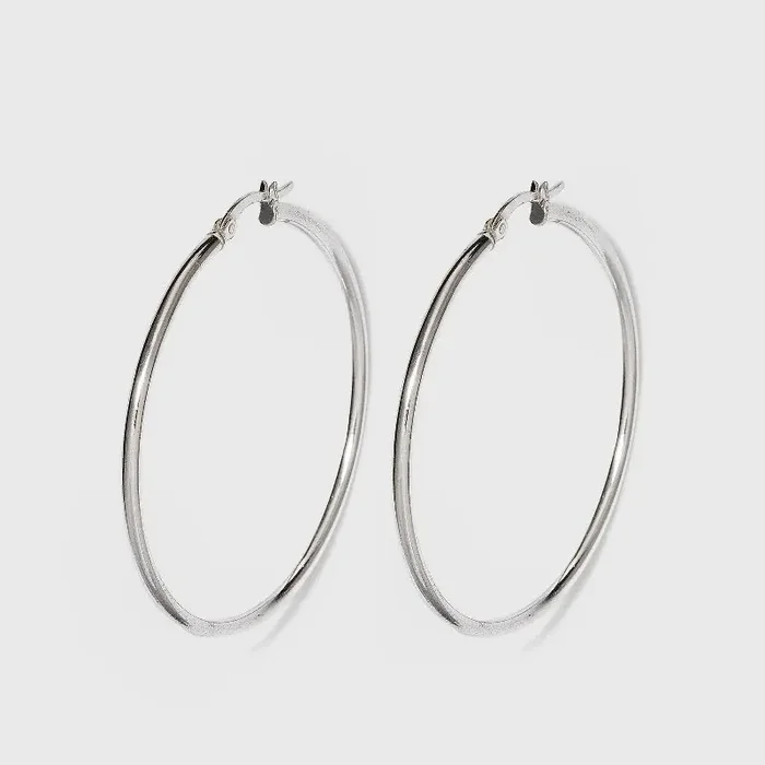 Distributed by Target Sterling Silver Hoop Earring – Silver Polished Clip-In Clasp, Nickel-Free, Fashion Theme, 1.78″ Length