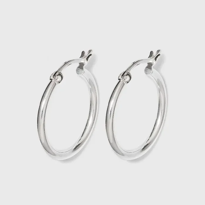 Distributed by Target Sterling Silver Round Thin Hoop Earring – Silver Polished Clip-In Clasp, Nickel-Free, Fashion Jewelry