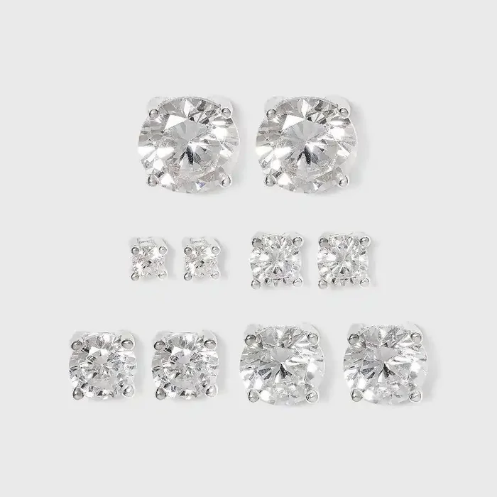 Distributed by Target Studs Sterling Cubic Zirconia Earring Set 5pc – Silver/Clear