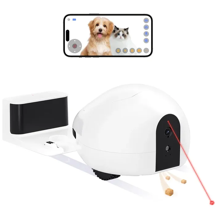 Dog Companion Robot with Moving Pet Camera, Treat Dispenser, Self-Charging and Phone App