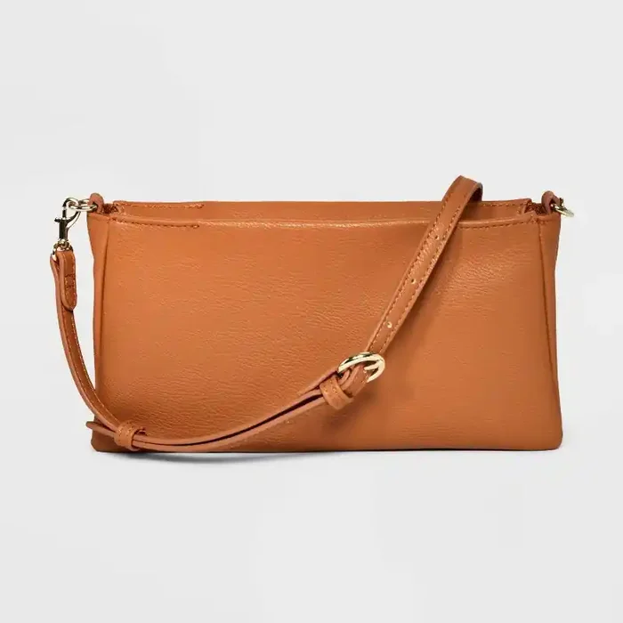 Double Gusset Crossbody Bag – Universal Thread™ Brown Shell, Adjustable Strap, Twill Construction