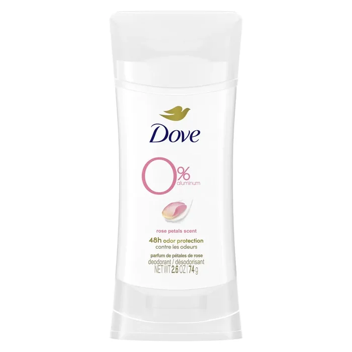 Dove 0% Aluminum Deodorant Stick Rose Petals, 2.6 oz