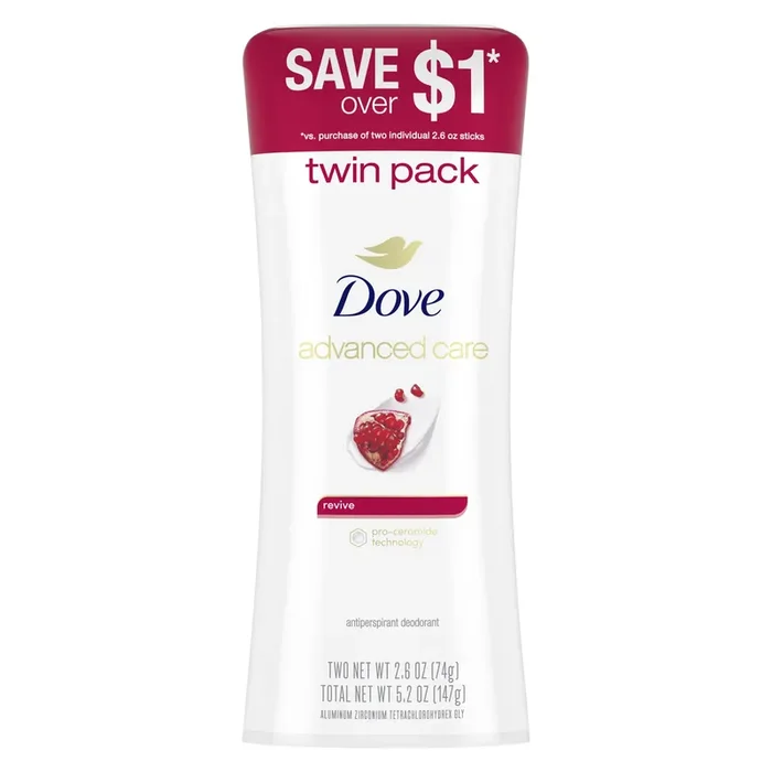 Dove Advanced Care Antiperspirant Deodorant Stick Revive, 2.6 oz, Twin Pack