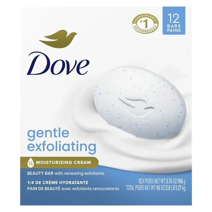 Dove Beauty Bar Gentle Exfoliating With Mild Cleanser, 3.75 oz, 12 Bars