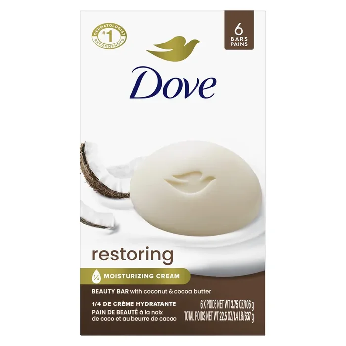 Dove Beauty Bar Gentle Skin Cleanser Restoring, 3.75 oz, 6 Bars