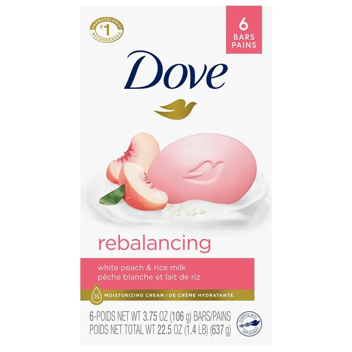 Dove Beauty Bar Soap Rebalancing White Peach & Rice Milk, 3.75 oz