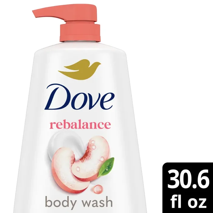 Dove Body Wash For 24hr Lotion-Soft Skin Rebalance White Peach & Rice Milk Moisturizing 30.6 oz