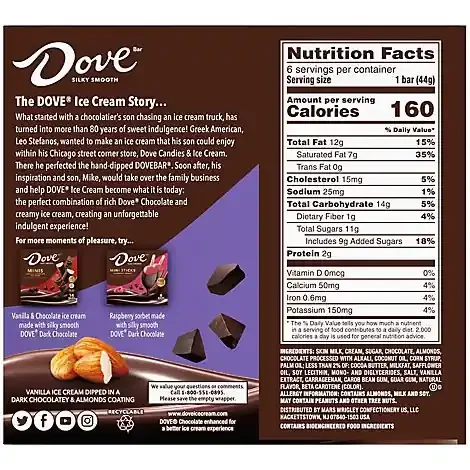 Dove Dark Chocolate Almond Vanilla Mini Ice Cream Stick Multipack – 6-11.1 Fl. Oz.