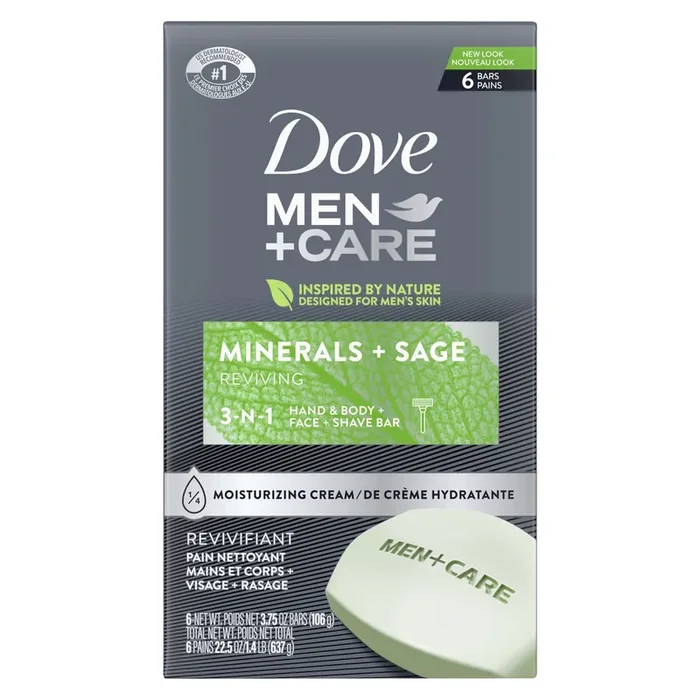 Dove Men+Care Body and Face Bar Minerals + Sage, 3.75 oz, 6 Bars