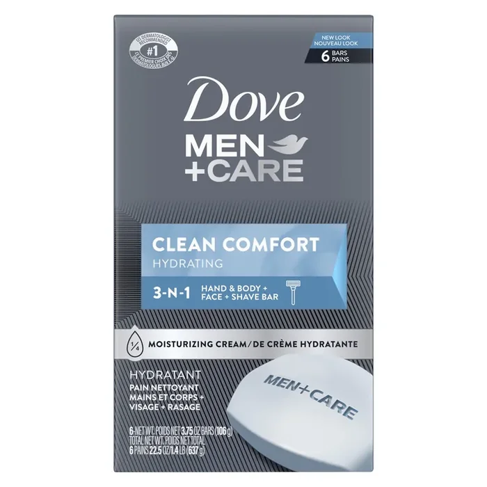 Dove Men+Care Body Soap and Face Bar Clean Comfort, 3.75 oz, 6 Bars
