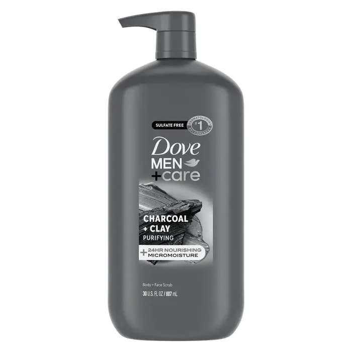 Dove Men+Care Charcoal + Clay Purifying Body & Face Wash Pump – Sulfate Free – 30 fl oz