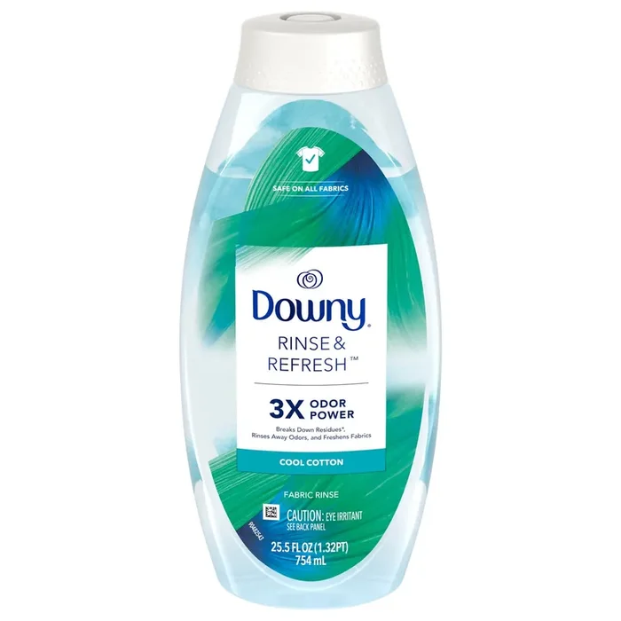 Downy RINSE & REFRESH Laundry Odor Remover and Fabric Softener, Cool Cotton, 25.5 fl oz, Safe on ALL Fabrics, Gentle on Skin, HE Compatible