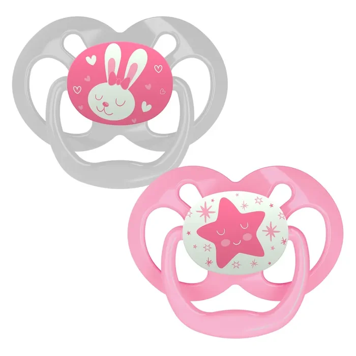 Dr. Brown‘s Advantage Glow-in-The-Dark 2 Piece Stage 2 PACIFIERS, Pink, 6-12 Months