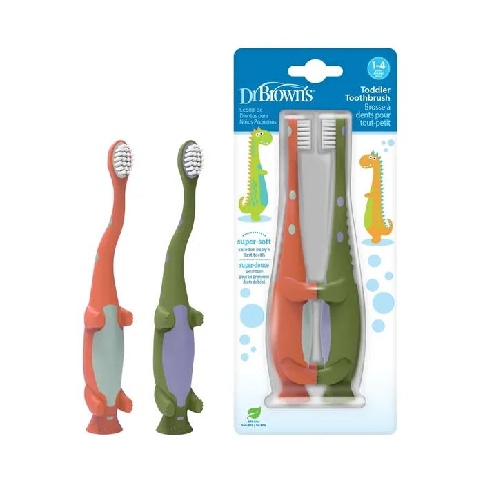 Dr. Brown‘s Dr. Brown‘‘s™ Dinosaur Toddler Toothbrush, Green and Orange