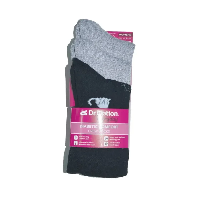 Dr. Motion® Everyday Diabetic Comfort Crew Socks – Black Cat