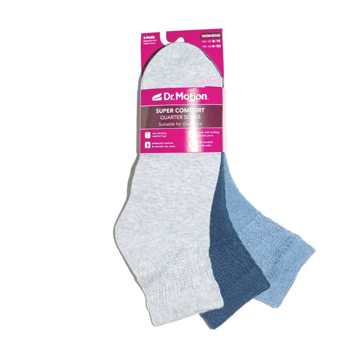 Dr. Motion® Super Comfort Diabetic Quarter Socks – Blue