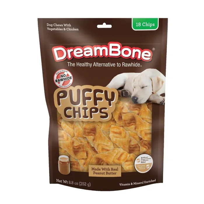 DreamBone Peanut Butter Puffy Chips Chews Dog Treats – 8.8oz