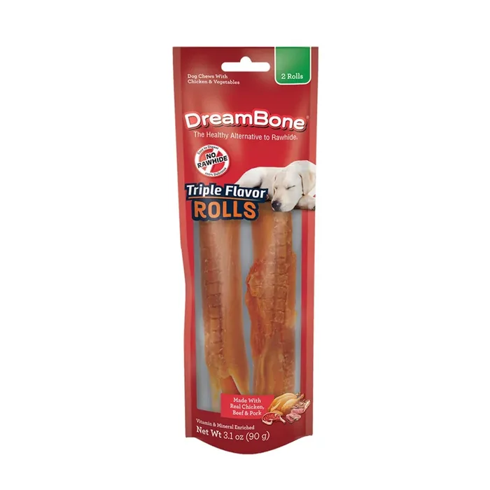 DreamBone Triple Flavor Rolls Rawhide-Free Chews for Dogs, 3.1 oz., Count of 2