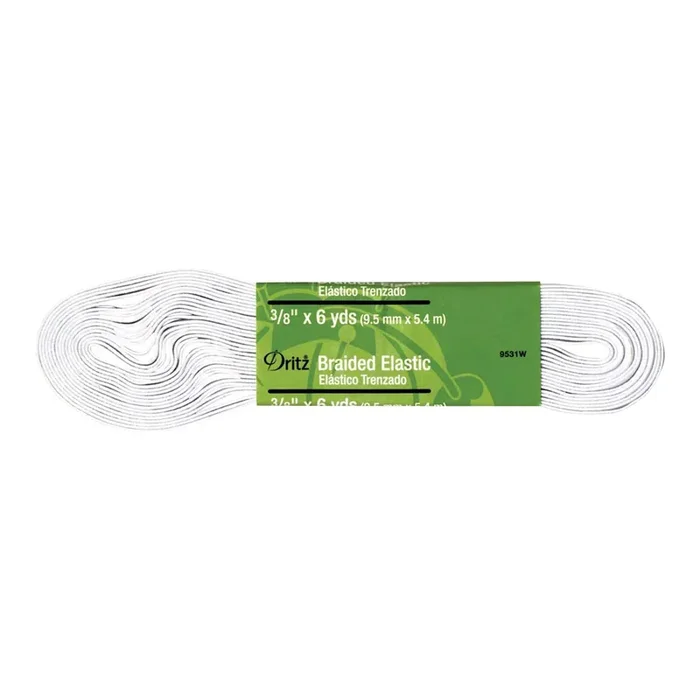 Dritz Elastic, Braided – White, 3/8″ x 6 Yd.