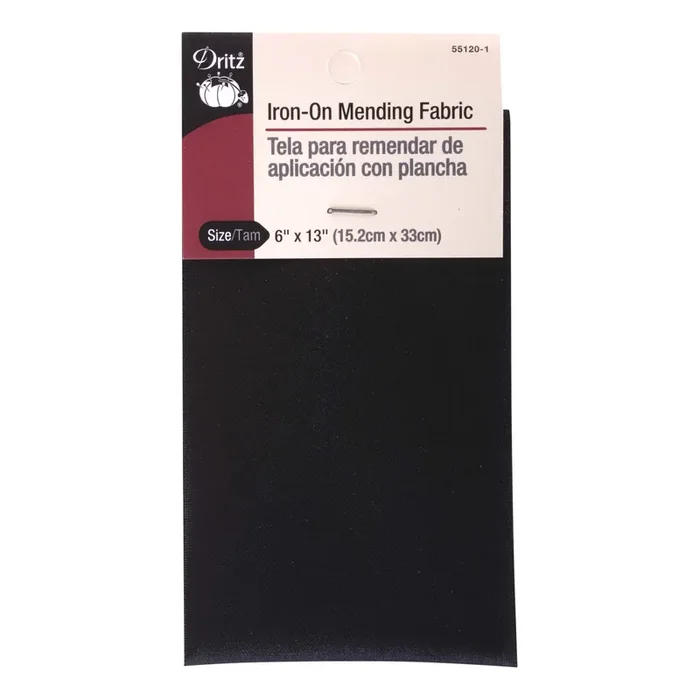 Dritz Mending Fabric, Iron-On – Black, 6‘‘ x 13‘‘