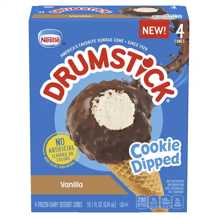 Drumstick Frozen Cookie Dipped Vanilla Dairy Dessert Cones 4 ea
