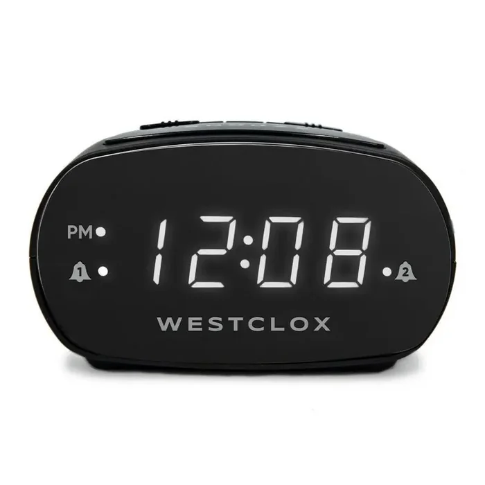 Dual Alarm Clock Black – Westclox Electric, Battery Backup, Oversized Snooze, Modern Table Clock
