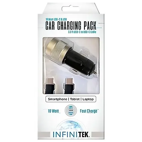 Dual Car Fast Charging Pack With 3.3 Usb C-usb C Cable Black 18w – EA