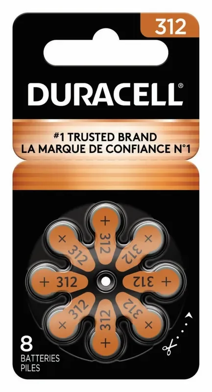 Duracell Hearing Aid Battery, Size 312, 8 pk