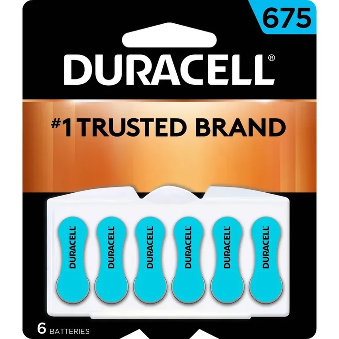 Duracell Size 675 Hearing Aid Batteries – 6 Pack – Easy-Fit Tab