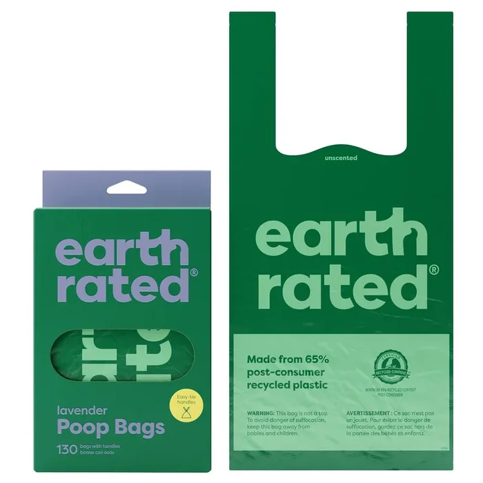 Earth Rated Lavender-Scented Easy-Tie Leakproof Dog Poop Bags with Handles, 130 Count