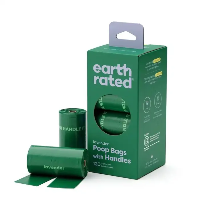 Earth Rated Lavender Scented Handled Dog Waste Disposal Bags Refill Rolls – 120ct